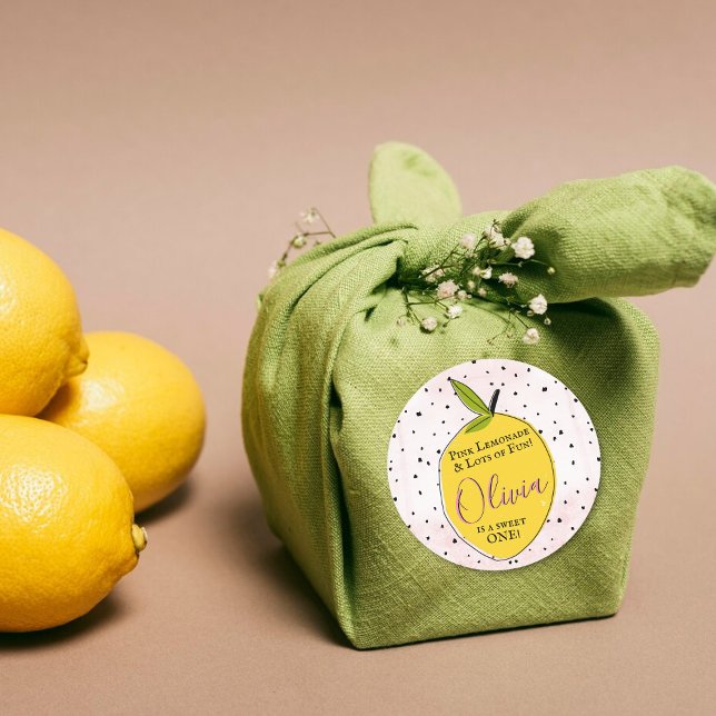 Modern Pink Lemonade 1st Birthday Classic Round Sticker (Creator Uploaded)