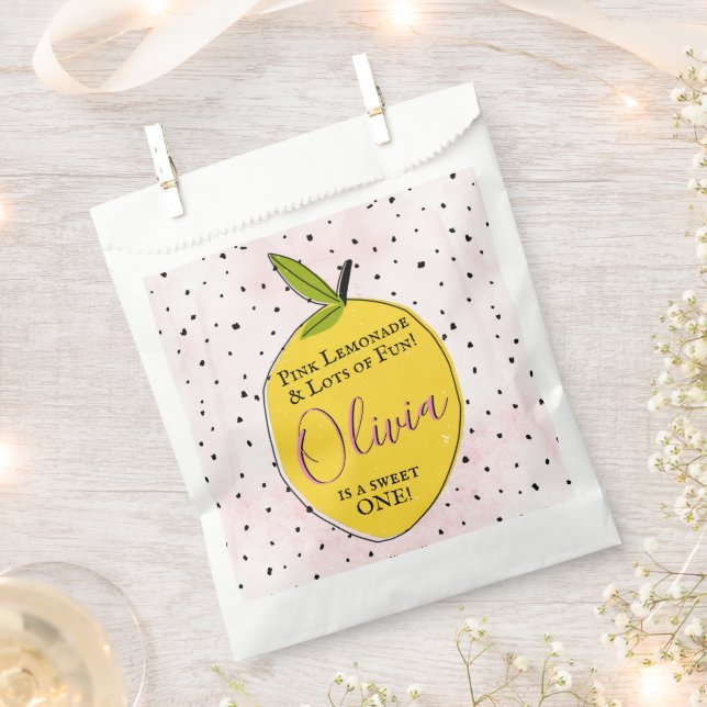 Modern Pink Lemonade 1st Birthday Party Favour Bags (Clipped)
