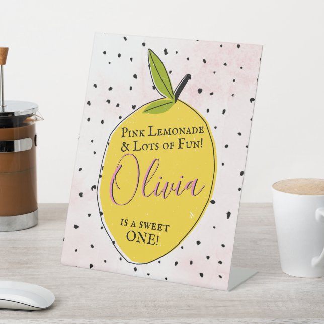Modern Pink Lemonade 1st Birthday Welcome Pedestal Sign (In SItu)