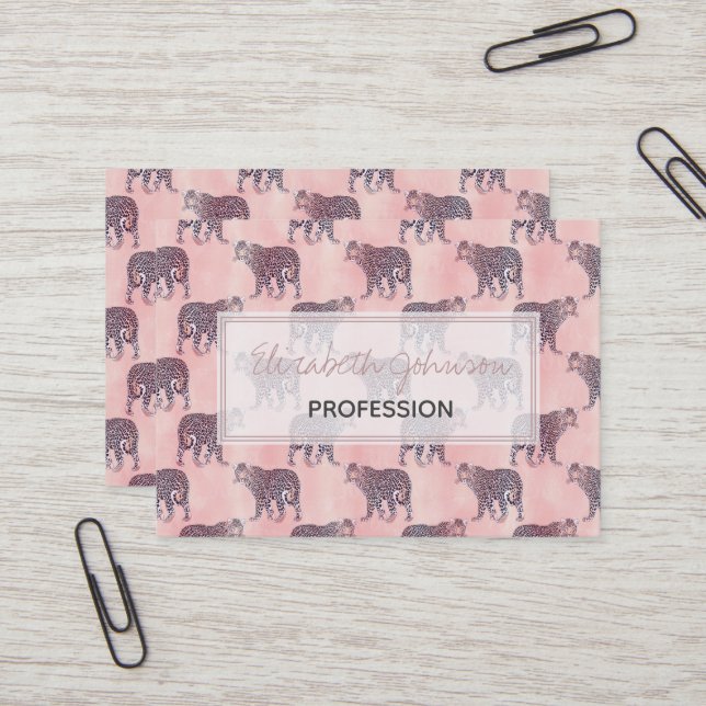 Modern Pink Leopard Animal Pattern Business Card (Front/Back In Situ)