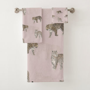 Modern Pink Leopard Jungle Animals Bath Towel Set