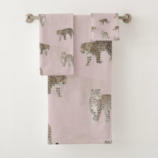 Modern Pink Leopard Jungle Animals Bath Towel Set