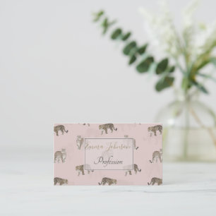 Modern Pink Leopard Jungle Animals Business Card