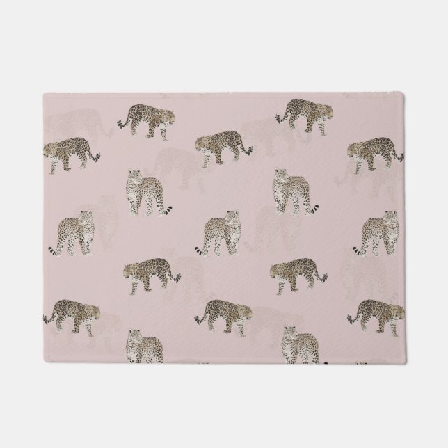 Modern Pink Leopard Jungle Animals Doormat (Front)