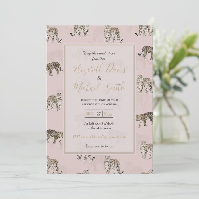 Modern Pink Leopard Jungle Animals Invitation (Standing Front)