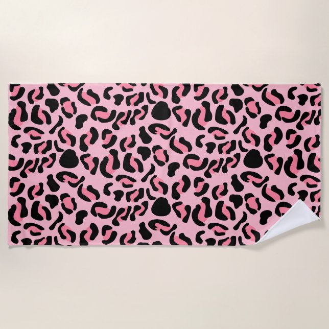 Modern Pink Leopard Pattern Animal Beach Towel (Front)
