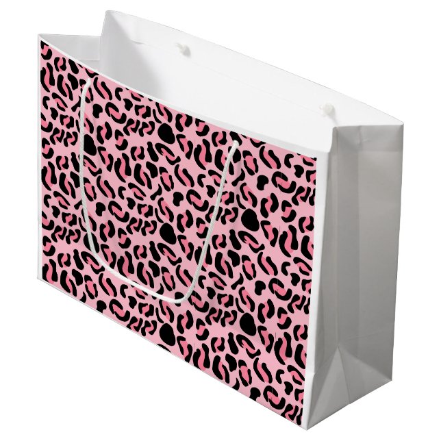 Modern Pink Leopard Pattern Animal Large Gift Bag (Front Angled)