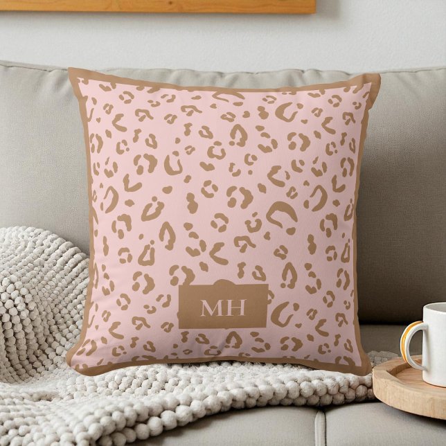 Modern Pink Leopard Pattern Initials Monogram Cushion (Modern Pink Leopard Pattern Initials Monogram Throw Pillow)