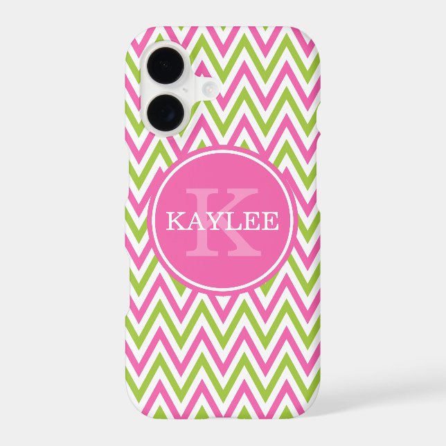 Modern Pink Lime Green Chevron & Monogram (Back)
