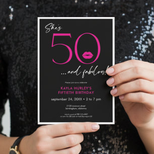 Modern Pink Lips Fifty Fabulous Birthday Invitation
