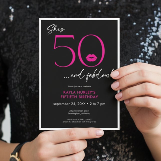 Modern Pink Lips Fifty Fabulous Birthday Invitation (Creator Uploaded)