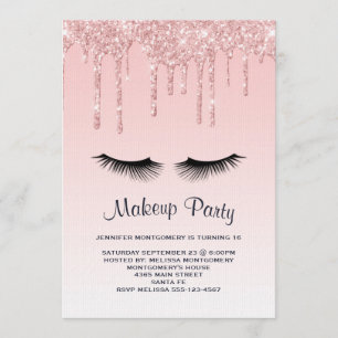 Modern Pink Liquid Glitter & Eyelashes Birthday Invitation