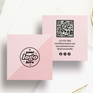 Modern Pink Logo QR Code Square Business Card