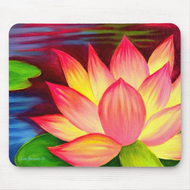 Modern Pink Lotus Flower Painting Floral Mouse Mat (Front)
