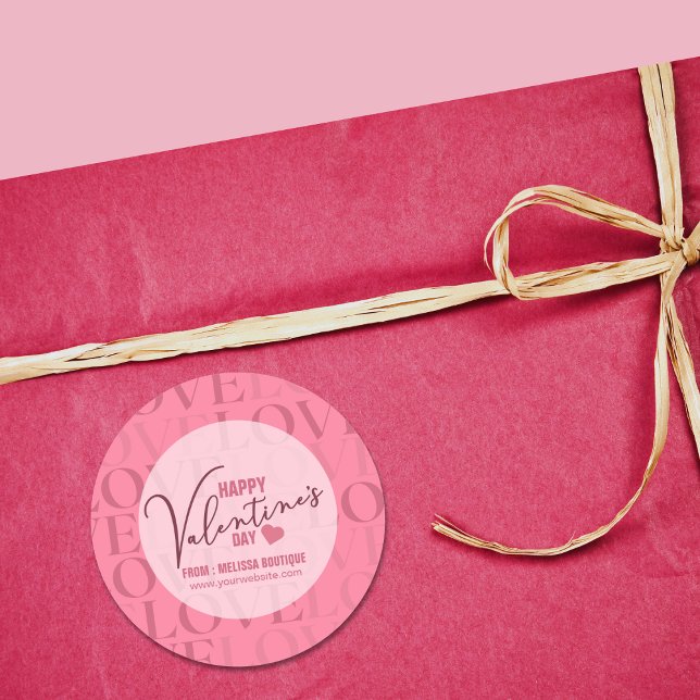 Modern Pink Love Happy Valentine's Day  Classic Round Sticker (Creator Uploaded)
