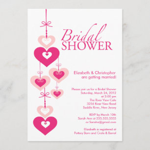 Modern Pink Love Hearts Bridal Shower Invitation