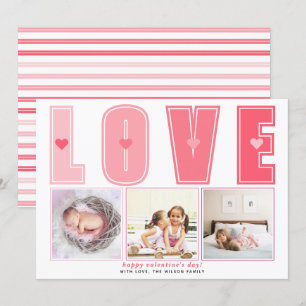 Modern pink LOVE Valentines Day hearts photo Holiday Card
