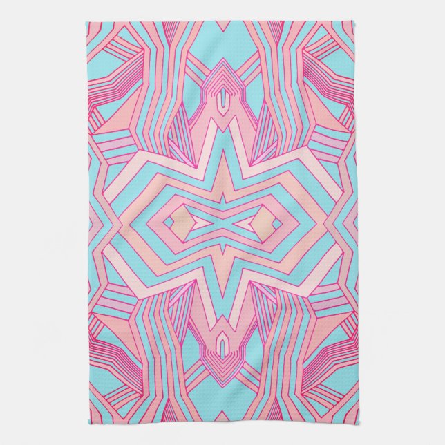 Modern Pink Magenta and Sky Blue Geometric Tea Towel (Vertical)