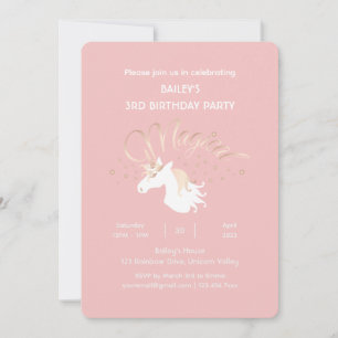 Modern Pink Magical Unicorn Kids Birthday Party Invitation