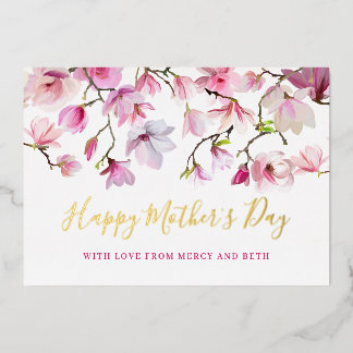 Modern Pink Magnolia Floral Happy Mothers Day