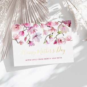 Modern Pink Magnolia Floral Happy Mothers Day