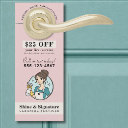 Modern Pink Maid Cleaning Services Door Hanger