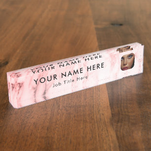 Modern Pink Marble Business Photo Beauty Executive Nameplate
