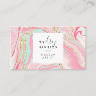 Modern pink marble chic gold elegant makeup artist business card