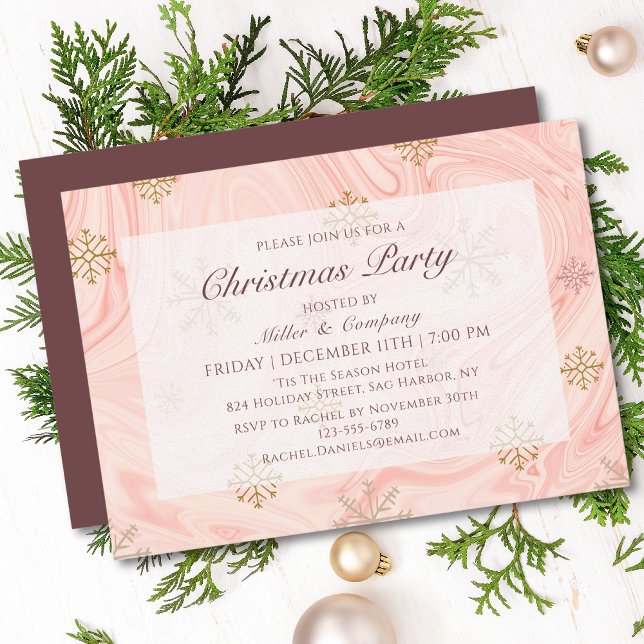 Modern Pink Marble Corporate Christmas Invitation (Creator Uploaded)