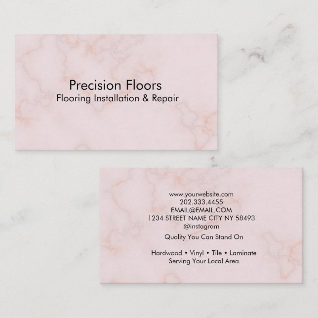 Modern Pink Marble Flooring Installation Business Card (Front/Back)