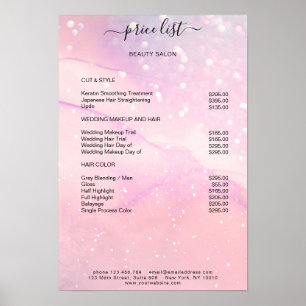 Modern Pink Marble Glitter Salon Price List Poster