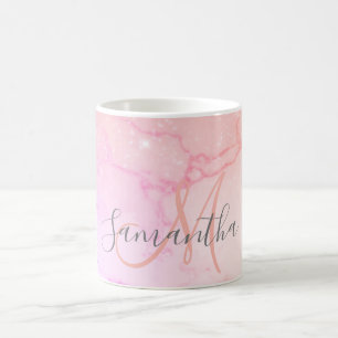 Modern Pink Marble & Glitter Sparkles  Name Coffee Mug