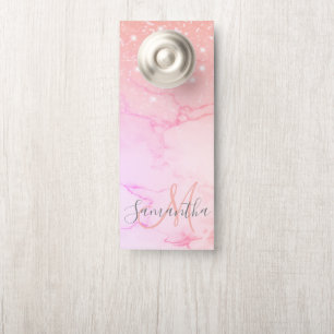 Modern Pink Marble & Glitter Sparkles  Name Door Hanger