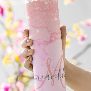 Modern Pink Marble & Glitter Sparkles  Name Thermal Tumbler