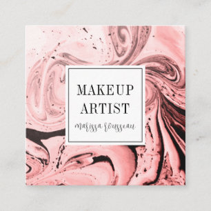 Modern Pink Marble Rose Gold Makeup Artist  Square Square Business Card