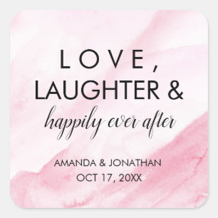 Modern Pink Marble Wedding Favour Love Sticker
