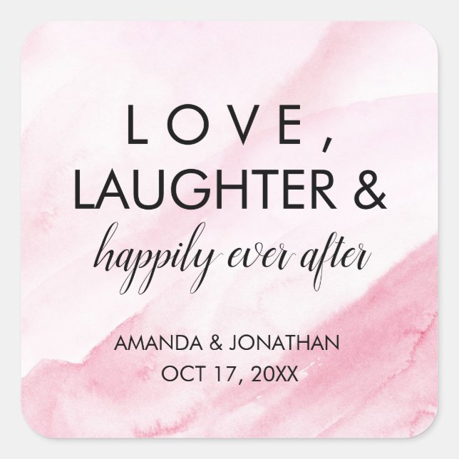 Modern Pink Marble Wedding Favour Love Sticker (Front)