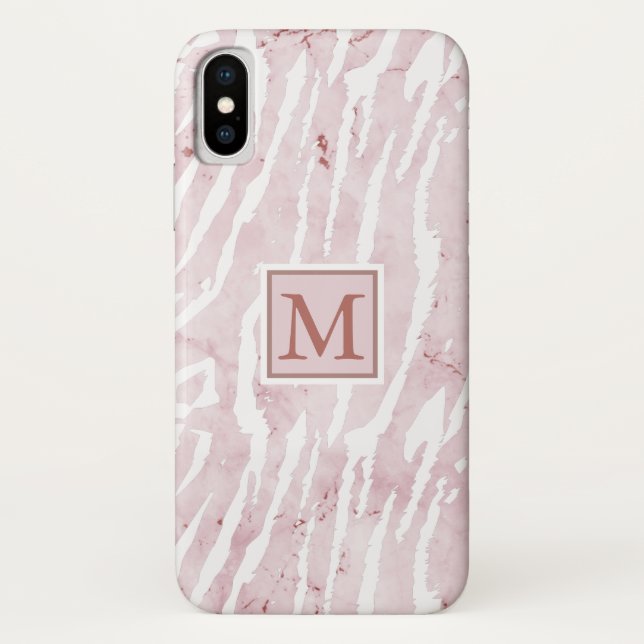 Modern Pink Marble with Animal Print and Monogram Case-Mate iPhone Case (Back)