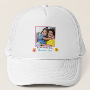 Modern Pink Marbled We Love You Aunt Photo Trucker Hat