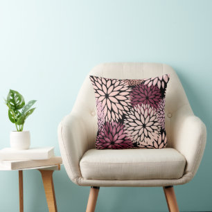 Modern Pink Maroon Dahlia Floral Cushion