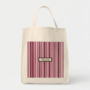 Modern Pink Mauve Striped Personalised Grocery  Tote Bag
