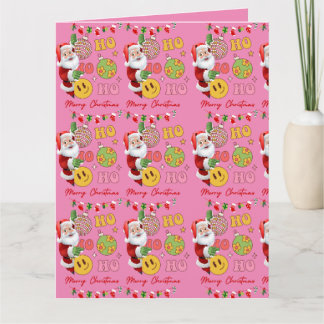 Modern Pink Merry Christmas Santa Claus Card