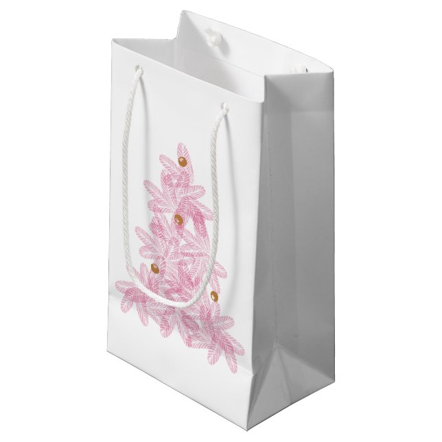 Modern Pink Merry Christmas Tree Small Gift Bag (Front Angled)