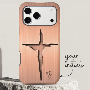 Modern Pink Metal Etched Christian Cross Monogram