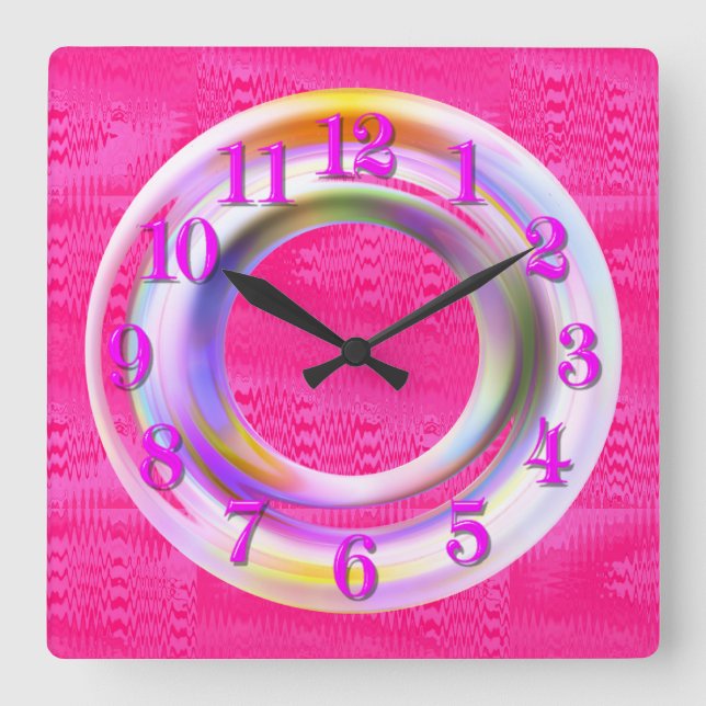 Modern, Pink Metallic, Neon, Unique, Custom Square Wall Clock (Front)