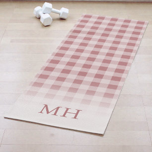 Modern Pink Minimal Gingham Pattern Monogram Yoga Mat
