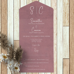 Modern Pink Minimal Monogram Dinner All In One Invitation