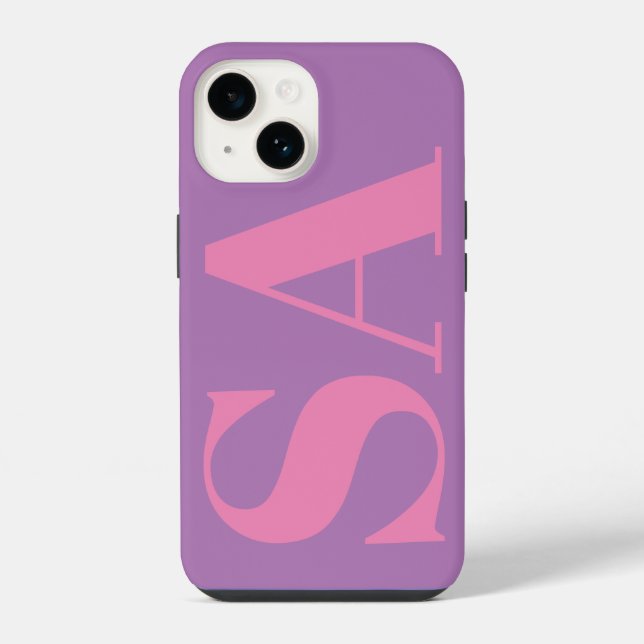Modern pink minimal monogram iPhone case (Back)