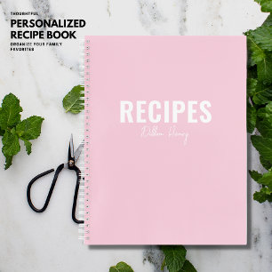 Modern Pink Minimalist Recipe Book Personalized