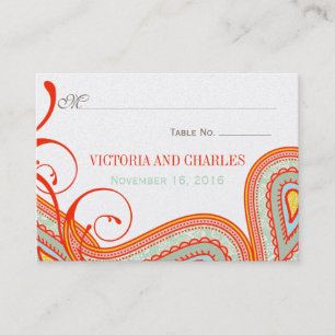 Modern Pink Mint Taupe Orange Persimmon Wedding Place Card